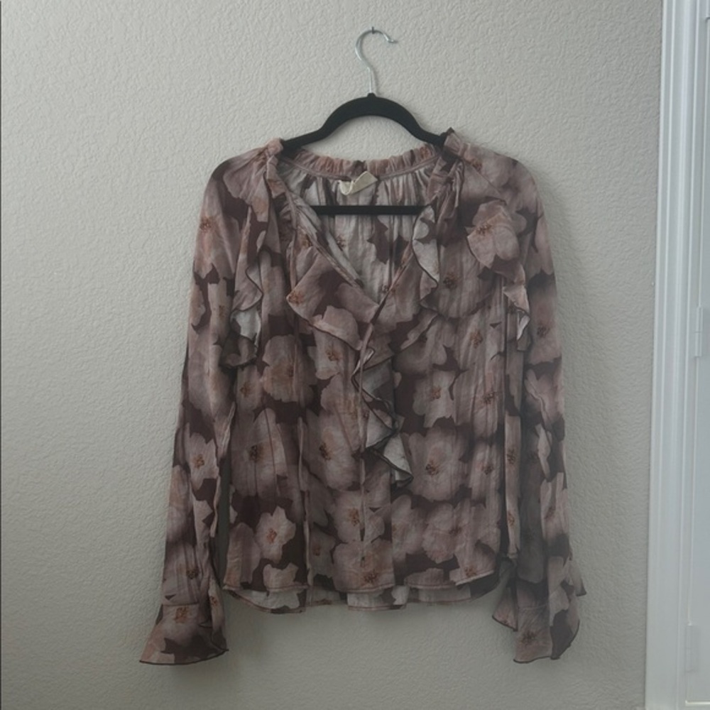 Melloday Floral Ruffle Blouse - Brown and Cream